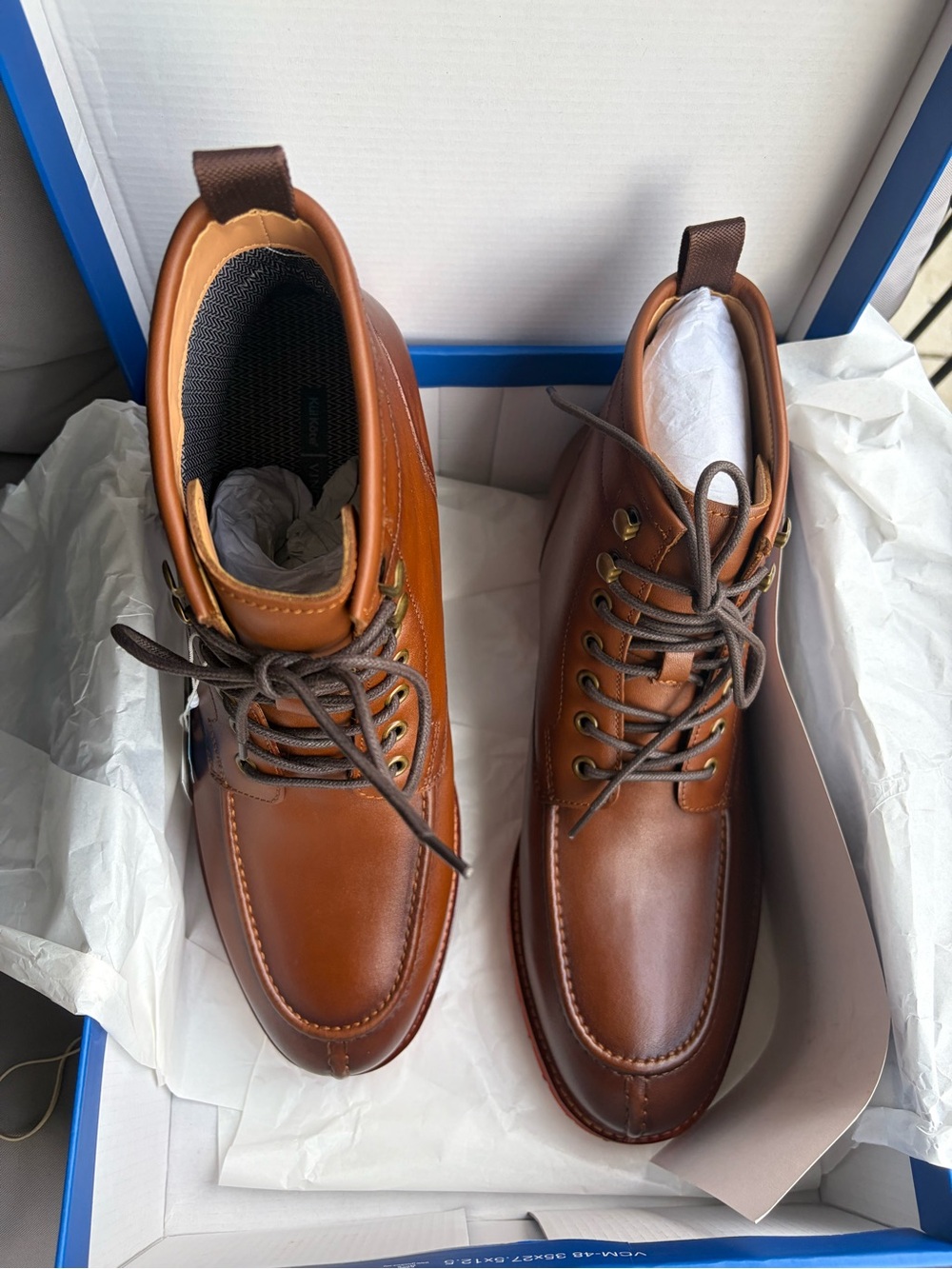 0177: Vince Camuto Brown Leather Lace-Up Moc Toe Boots - Picture 8 of 12